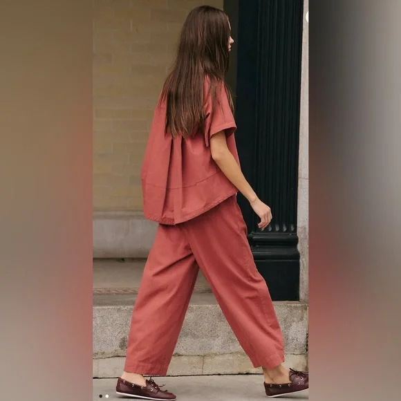 Free People Day in the Life Slouchy Pleated Barrel Burnt Henna Boho Pants XS - Picture 2 of 7